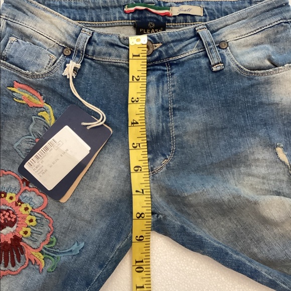 PLEASE small slim fit mid rise embroidered & distressed jeans raw hems Italy NWT - Picture 13 of 15
